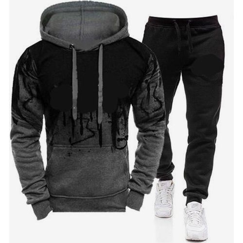 Men's Casual Red and Black Sweatshirt Long-Sleeved Hoodie and Pants - milanoo.com - Modalova