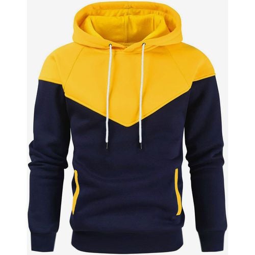 Men 3D Printed Hooded Sweatshirt Loose Long Sleeve Patchwork Hoodie - milanoo.com - Modalova