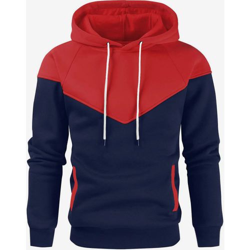 Men 3D Printed Hooded Sweatshirt Loose Long Sleeve Patchwork Hoodie - milanoo.com - Modalova