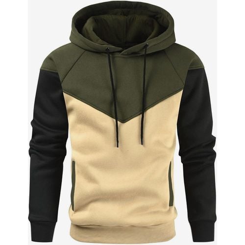 Men 3D Printed Hooded Sweatshirt Loose Long Sleeve Patchwork Hoodie - milanoo.com - Modalova