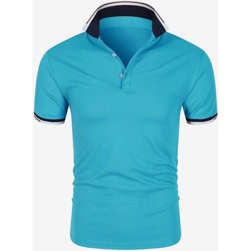 Men's Polo Shirt Summer Short Sleeve T-Shirt Lapel Solid Color Casual Tops - milanoo.com - Modalova