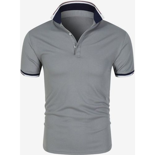 Men's Polo Shirt Summer Short Sleeve T-Shirt Lapel Solid Color Casual Tops - milanoo.com - Modalova