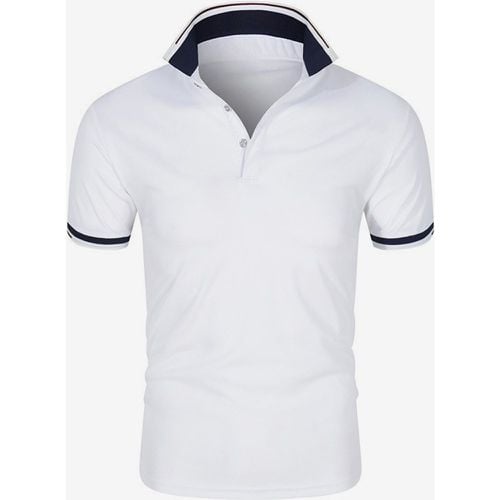 Men's Polo Shirt Summer Short Sleeve T-Shirt Lapel Solid Color Casual Tops - milanoo.com - Modalova