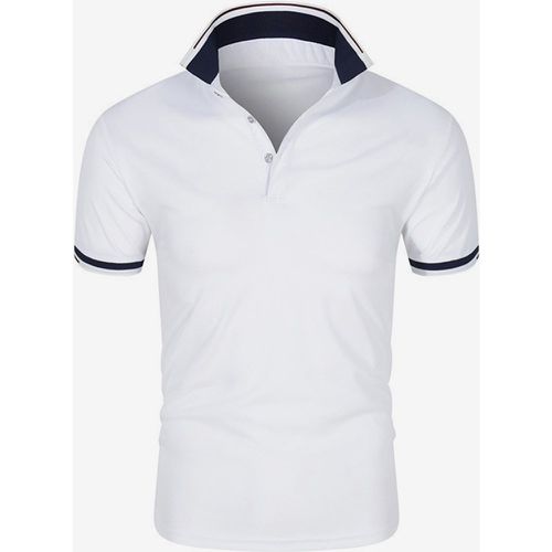 Mens Polo Shirt Color Block Turndown Collar Short Sleeves Regular Fit Pink Handsome Polo Shirts - milanoo.com - Modalova