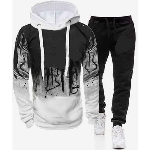 Men's Casual Red and Black Sweatshirt Long-Sleeved Hoodie and Pants - milanoo.com - Modalova