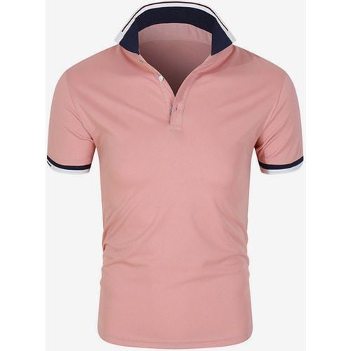 Men's Polo Shirt Summer Short Sleeve T-Shirt Lapel Solid Color Casual Tops - milanoo.com - Modalova