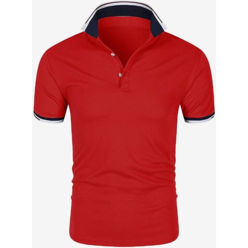 Men's Polo Shirt Summer Short Sleeve T-Shirt Lapel Solid Color Casual Tops - milanoo.com - Modalova