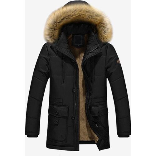 Men's Mid-Length Parka Coat Loose Cotton Coat Plus Size Hooded Winter Coat - milanoo.com - Modalova