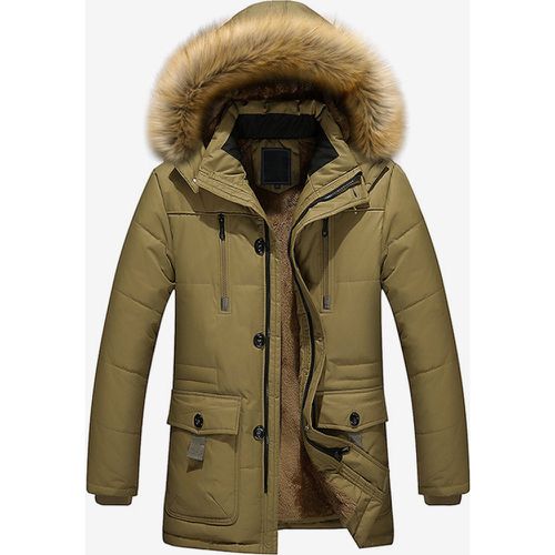 Men's Mid-Length Parka Coat Loose Cotton Coat Plus Size Hooded Winter Coat - milanoo.com - Modalova