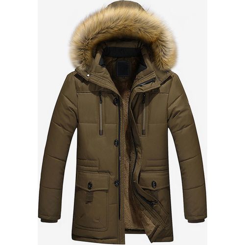 Men's Mid-Length Parka Coat Loose Cotton Coat Plus Size Hooded Winter Coat - milanoo.com - Modalova