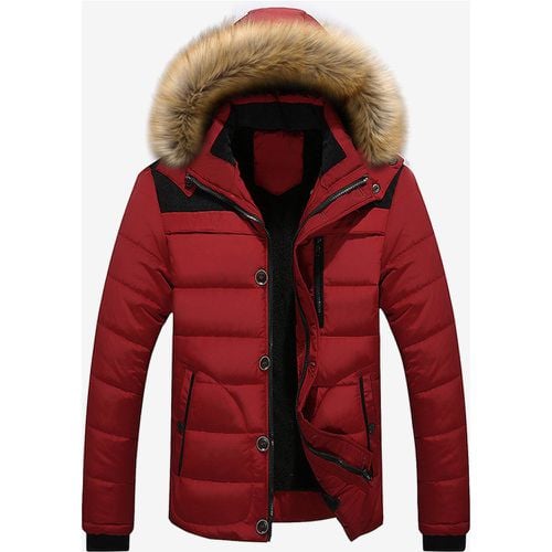 Men's Cotton Coat Faux Fur Collar Hooded Casual Plus Size Parka - milanoo.com - Modalova