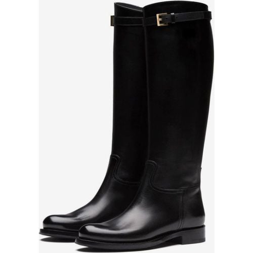 Leather Round Toe Flat Mid Calf Boots For Women Boots - milanoo.com - Modalova