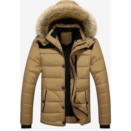 Men's Cotton Coat Faux Fur Collar Hooded Casual Plus Size Parka - milanoo.com - Modalova