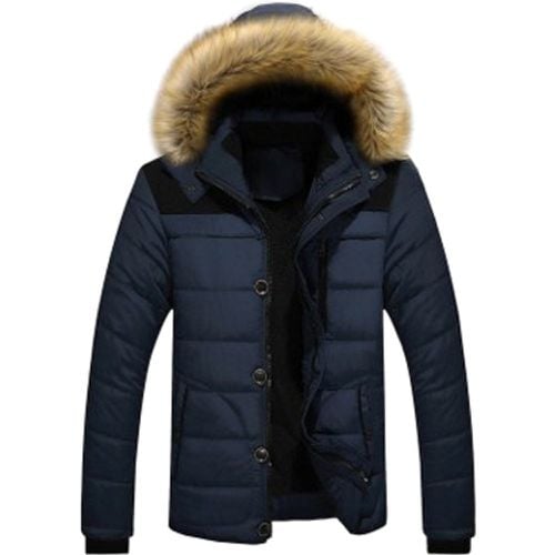 Men's Cotton Coat Faux Fur Collar Hooded Casual Plus Size Parka - milanoo.com - Modalova