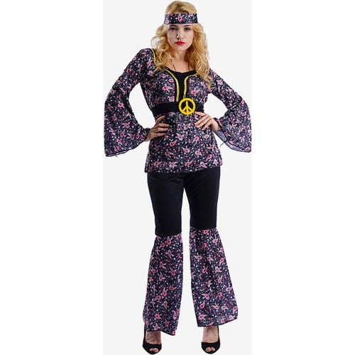 Hippie Costume Women's Holiday Long Trumpet Sleeves Retro Floral Dress - milanoo.com - Modalova