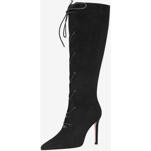 Mid Calf Boots Women's Micro Suede Upper Pointed Toe Stiletto Heel Boots - milanoo.com - Modalova