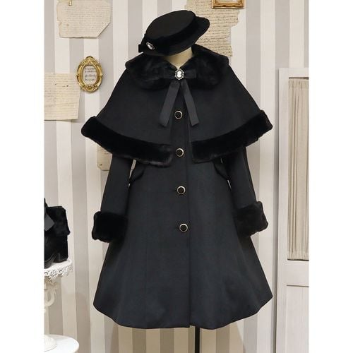 Academic Lolita Coats Burgundy Christmas Bows Polyester Cape Overcoat Coat Color Block Lolita Outwears Winter - milanoo.com - Modalova