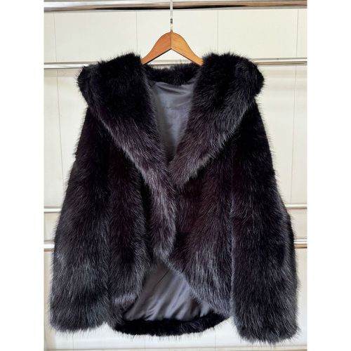 Faux Fur Coats Long Sleeves Chic Faux Leather Coat High Low Design Hooded Winter Coat - milanoo.com - Modalova