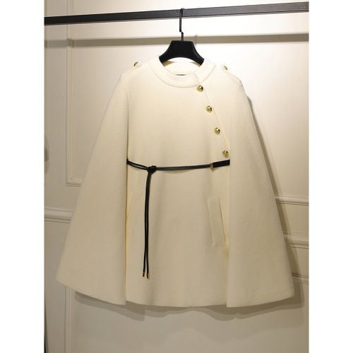 Woman Coat Jewel Neck Sash Elegant Layered Wrap Coat - milanoo.com - Modalova