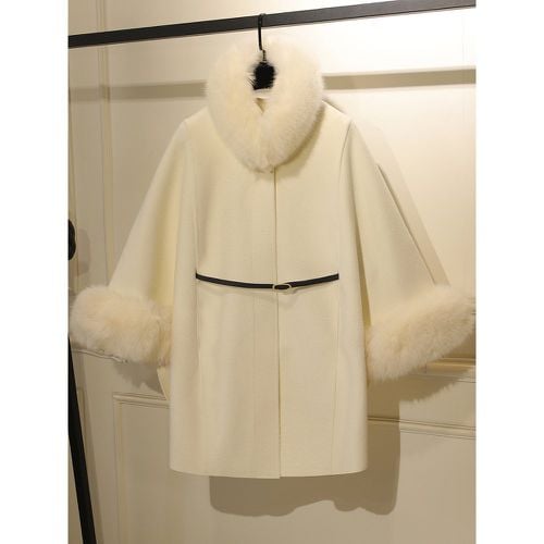 Coat For Woman High Collar Long Sleeves Faux Fur Layered Elegant Woolen Coat - milanoo.com - Modalova