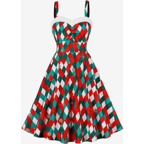 Floral Dress Midi Dress Plaid Sleeveless Straps Neck Chic Faux Fur Long Spring - milanoo.com - Modalova