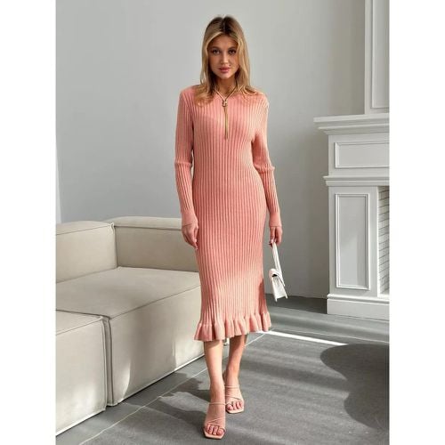 Women's Knitted Dress Charming Polyester Long Sleeves Jewel Neck - milanoo.com - Modalova