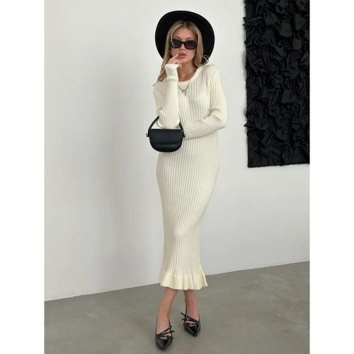 Women's Knitted Dress Charming Polyester Long Sleeves Jewel Neck - milanoo.com - Modalova