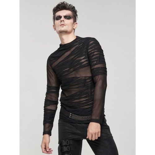 Knitted T-shirt Punk Style Top Long Sleeve Pullover See-through Trendy Shirts - milanoo.com - Modalova