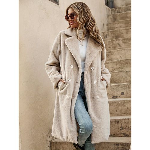 Faux Fur Coats No Waistline Long Sleeves Front Button Women Coat - milanoo.com - Modalova