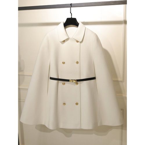 Woman Coat Turndown Collar Long Sleeves Sash Layered Casual Winter Coat - milanoo.com - Modalova