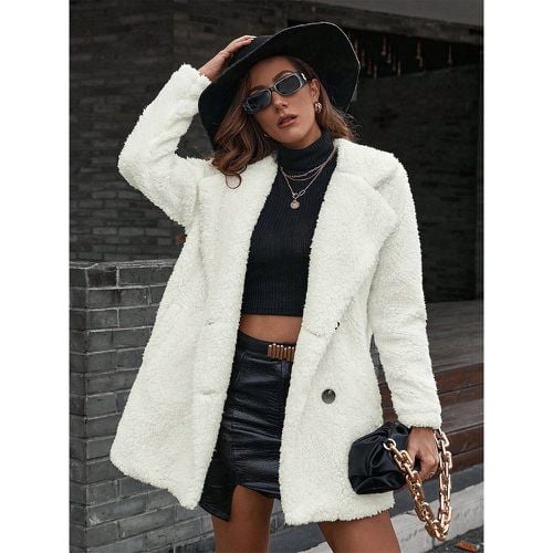 Winter Coats Medium Turndown Collar Front Button Long Sleeves Chic Winter Coat Outerwear - milanoo.com - Modalova