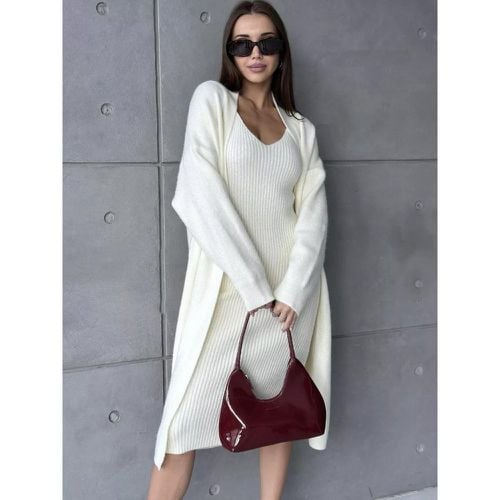 Knitted Dress And Outerwear Elegant Jewel Neck Long Sleeves 2pieces Set For Women - milanoo.com - Modalova