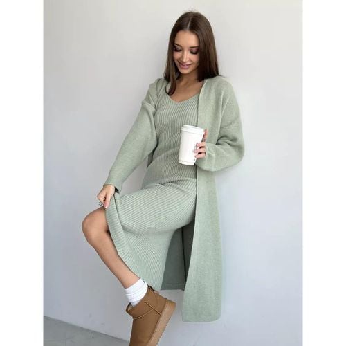 Knitted Dress And Outerwear Elegant Jewel Neck Long Sleeves 2pieces Set For Women - milanoo.com - Modalova