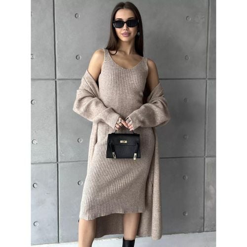 Knitted Dress And Outerwear Elegant Jewel Neck Long Sleeves 2pieces Set For Women - milanoo.com - Modalova