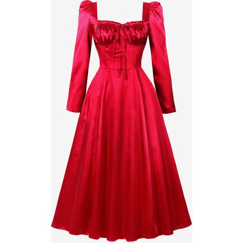 Retro Dress Square Neck Bows 1950s Audrey Hepburn Style Short Sleeves Long Swing Dress - milanoo.com - Modalova