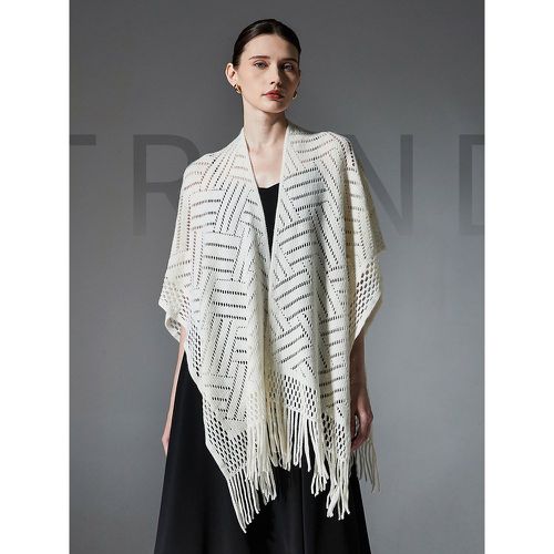 Women Poncho Designed Neckline Poncho Fringe Cape - milanoo.com - Modalova