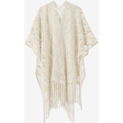 Women Poncho Designed Neckline White Poncho Fringe Cape - milanoo.com - Modalova