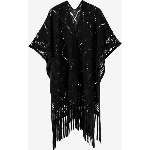 Women Poncho Designed Neckline White Poncho Fringe Cape - milanoo.com - Modalova