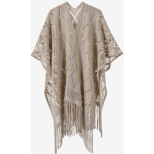 Women Poncho Designed Neckline White Poncho Fringe Cape - milanoo.com - Modalova