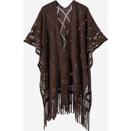 Women Poncho Designed Neckline White Poncho Fringe Cape - milanoo.com - Modalova