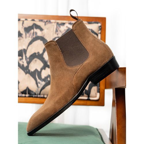 Men's Chelsea Boots Light Gray Cowhide Round Toe Ankle Dress Boots - milanoo.com - Modalova