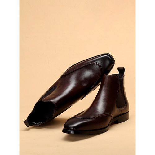 Men's Chelsea Martin Black Cowhide Round Toe Ankle Dress Boots - milanoo.com - Modalova