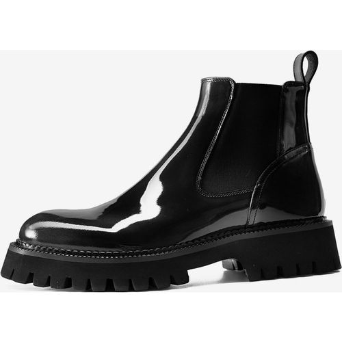 Men's Chelsea Boots Patent Cowhide Round Toe Thick Sole Ankle Martin Boots - milanoo.com - Modalova