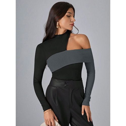 Long Sleeves Tees Polyester Color Block Asymmetrical Designed Neckline Women T Shirt - milanoo.com - Modalova