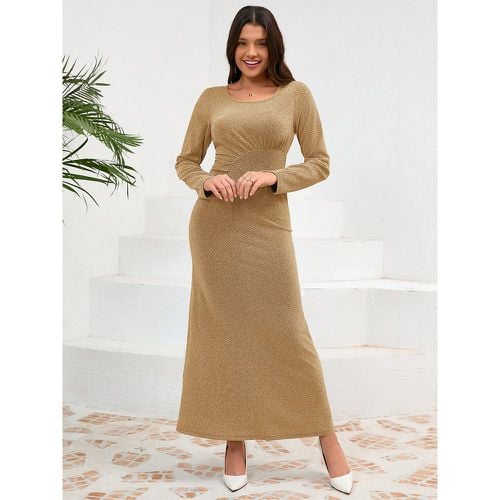 Party Dresses U-Neck Pleated Long Sleeves Semi Formal Dress - milanoo.com - Modalova