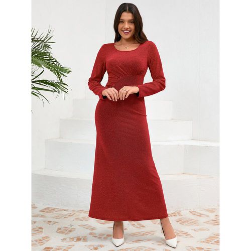 Party Dresses Gold U-Neck Pleated Long Sleeves Semi Formal Dress - milanoo.com - Modalova