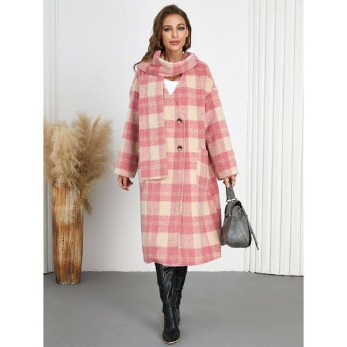 Winter Coats Turndown Collar Buttons Lace-up Long Sleeves Plaid Outerwear - milanoo.com - Modalova