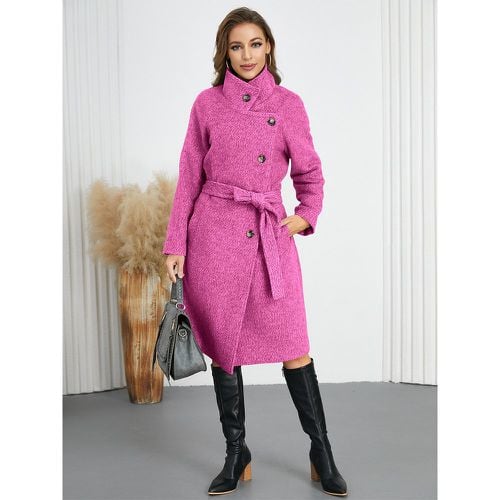 Winter Coats Gray Buttons Turndown Collar Lace-up Long Sleeves Chic Outerwear - milanoo.com - Modalova