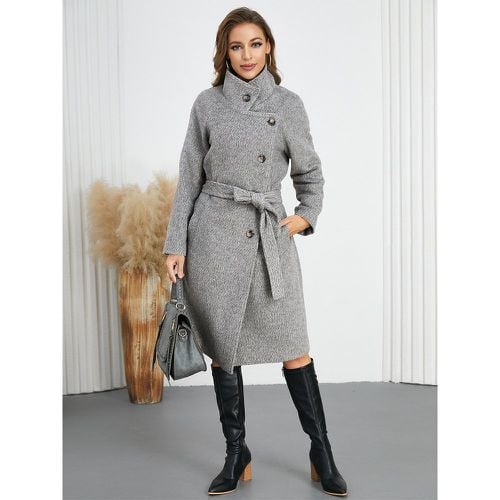 Winter Coats Buttons Turndown Collar Lace-up Long Sleeves Chic Outerwear - milanoo.com - Modalova