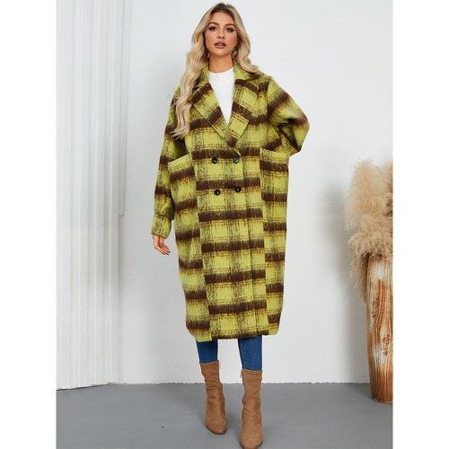 Winter Coats Rose Turndown Collar Buttons Front Button Long Sleeves Plaid Outerwear - milanoo.com - Modalova